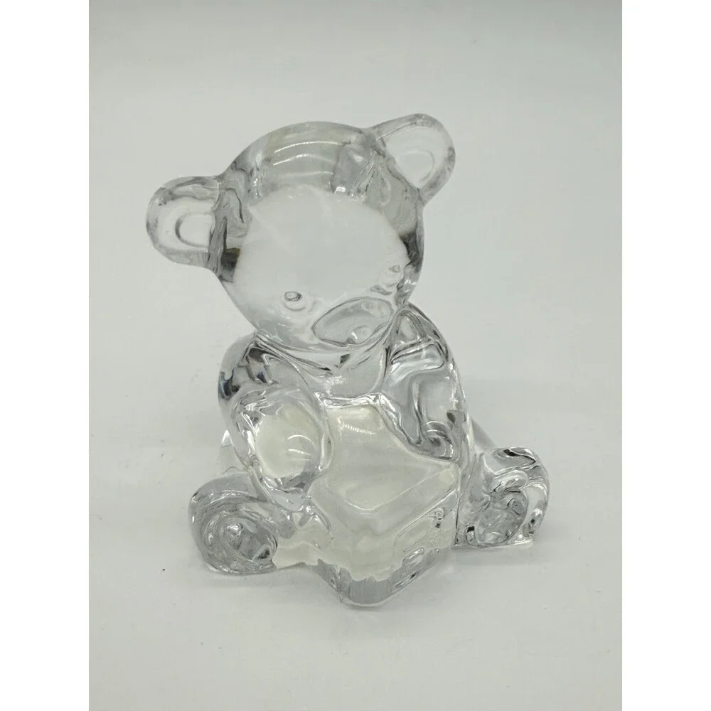 Waterford Crystal Teddy Bear with Toy Block Paperweight Figurine 3” Clear